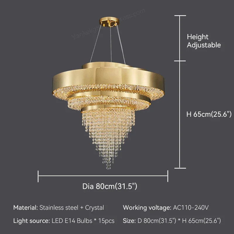 Castelbianco | Unique Gold LED Chandelier With Crystals, 31.5''By Miron Demid LLC