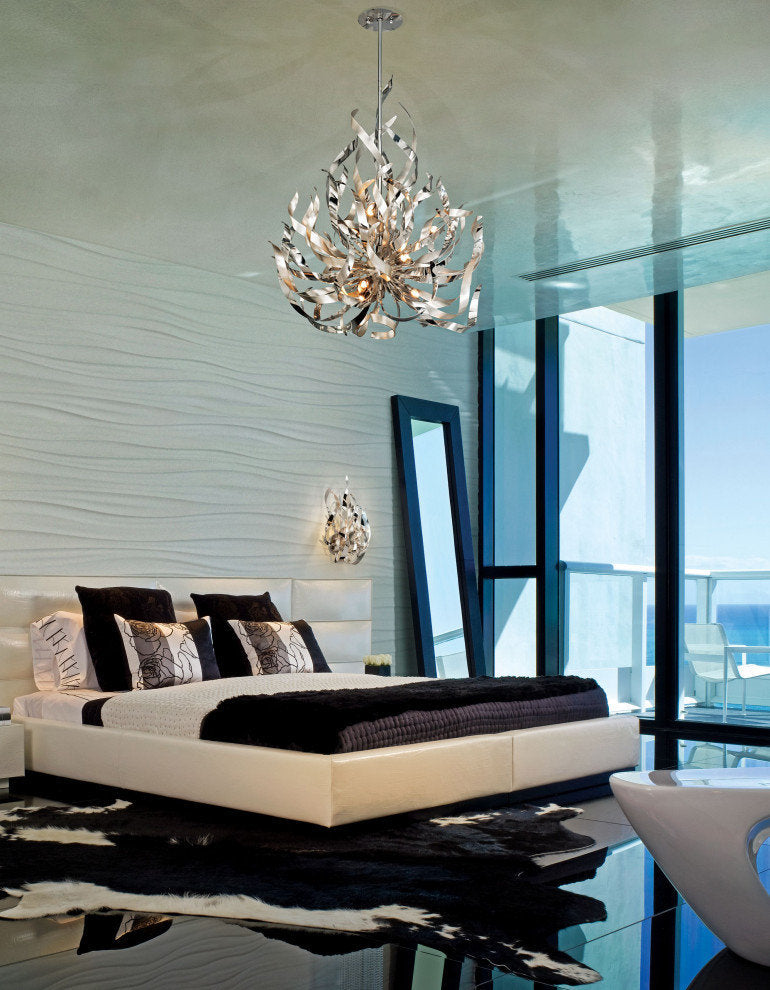 Graffiti Pendant With Silver Leaf and Smoked Crystal Diffuser, 26"By Corbett Lighting