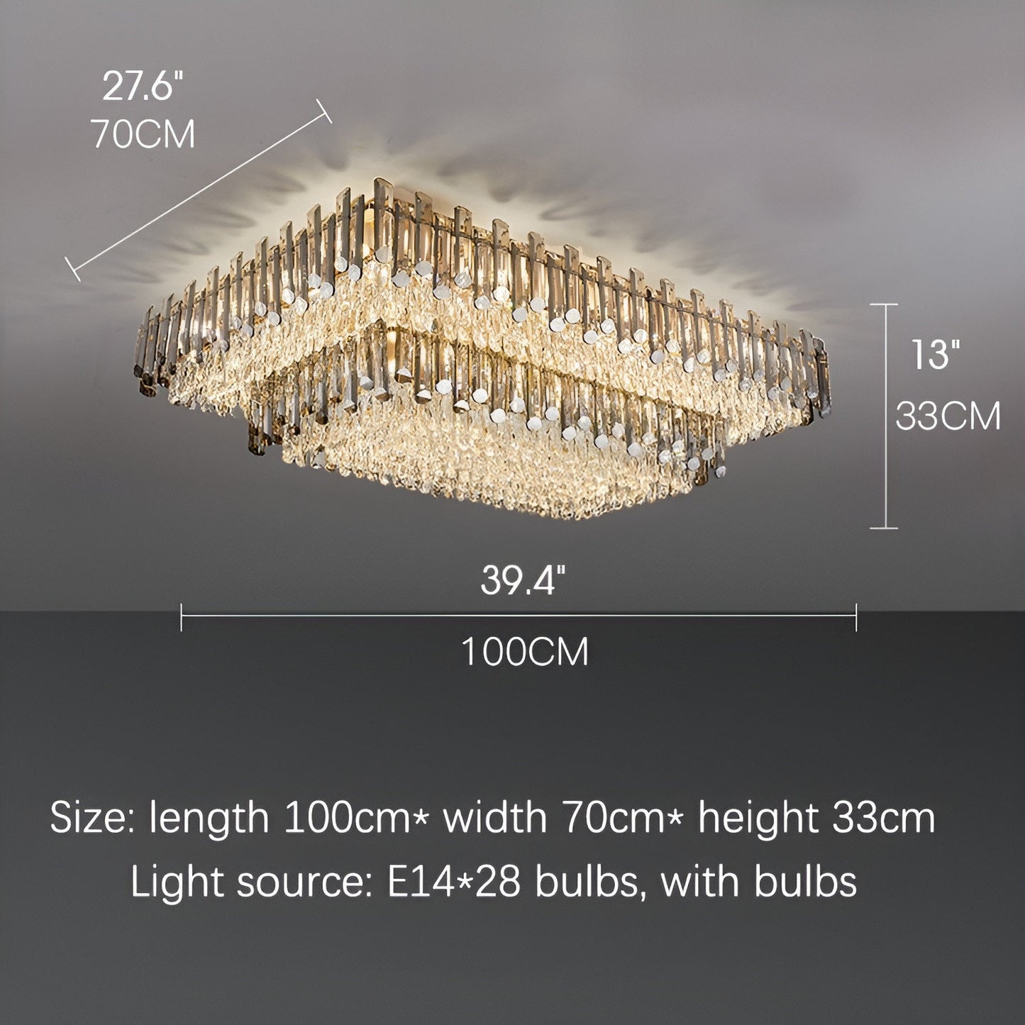 Acciano | Modern Rectangular Crystal LED Chandelier, L39.4xw27.5xh12.9", Warm LightBy Miron Demid LLC