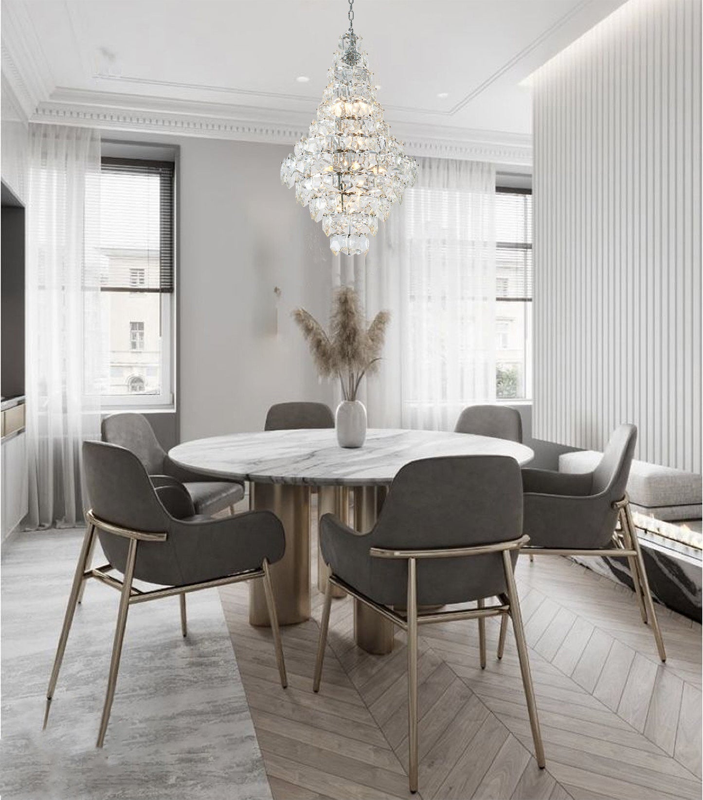 Clear Crystal Chandelier With Chrome HardwareBy Design Living