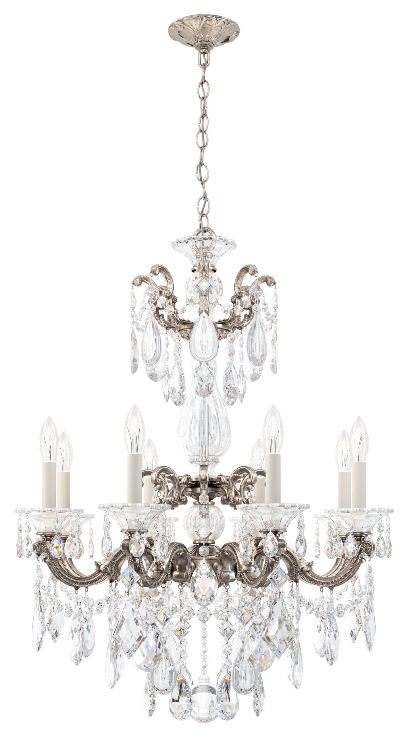 Schonbek 5007-48S 8 Light Crystal Chandelier, Antique SilverBy Schonbek