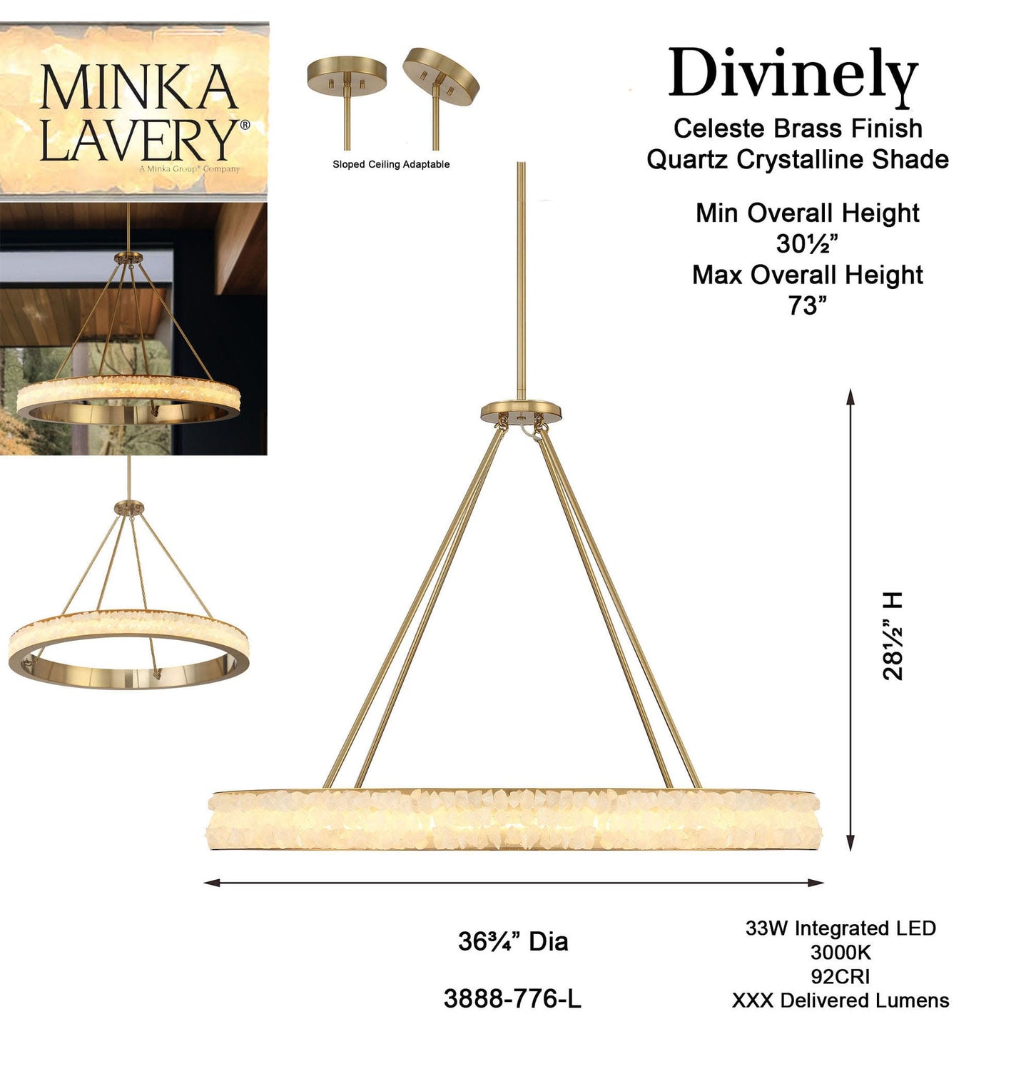 Minka Lavery 3888-L Divinely 37"W LED Crystal Ring Chandelier - Celeste BrassBy Minka Aire