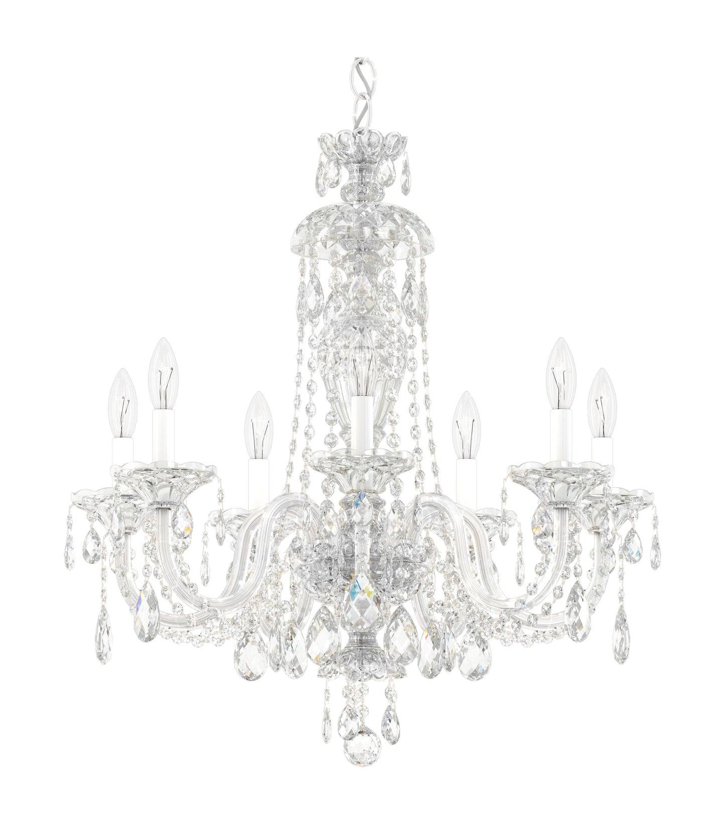 Sterlg 7 Light Chandelier Silver Clear Crystals From SwarovskiBy Schonbek