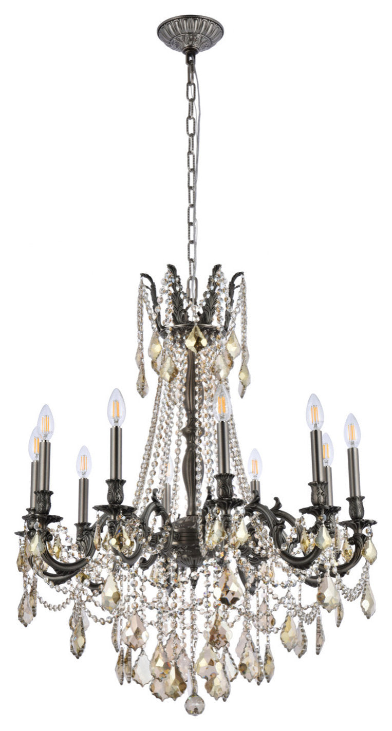 Elegant Lighting 9210D28-GT/RC Rosalia 10 Light 28"W Crystal - PewterBy Elegant Furniture & Lighting