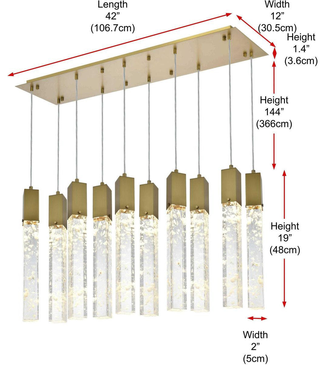 Aurora 10 Light Pendant, Satin GoldBy Elegant Furniture & Lighting