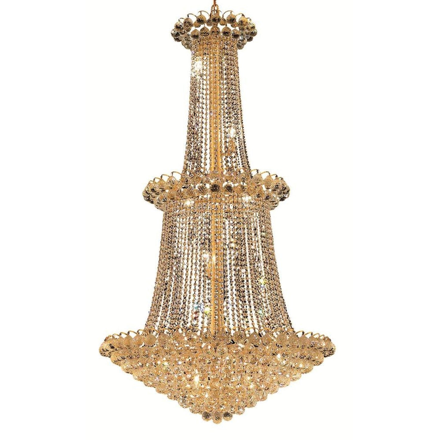 Godiva Gold Twenty-Two Light 36-Inch Three-Tier Chandelier with Royal Cut Clear Crystal