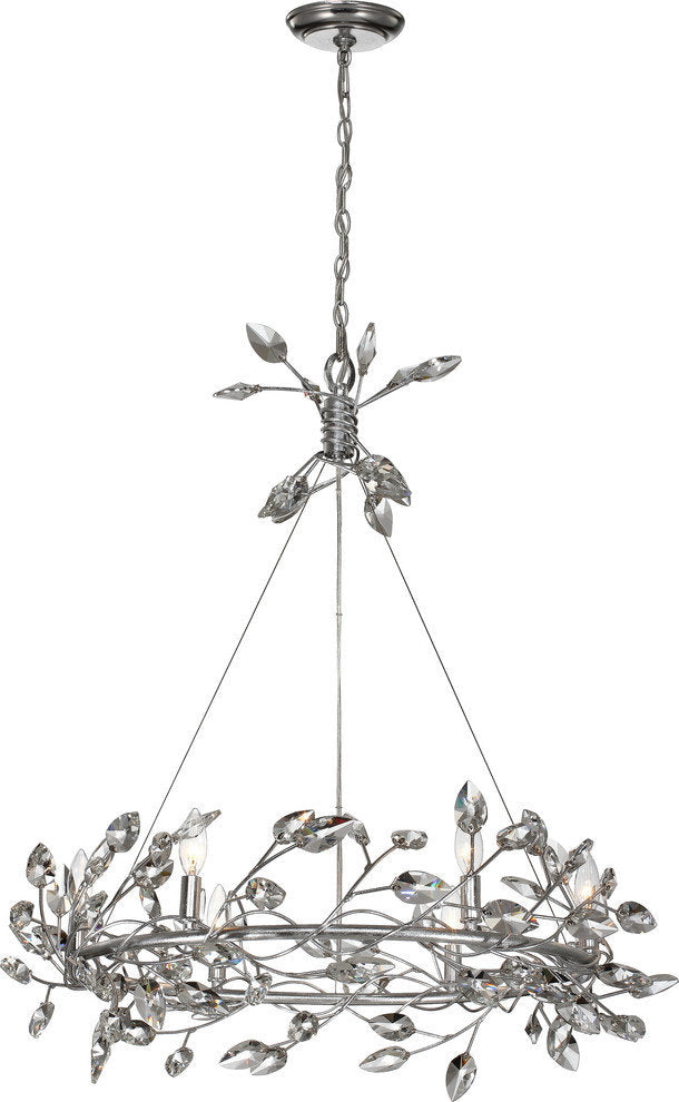 Misthaven Chandelier, Silver Leaf With Clear Crystal, LargeBy ZEEV LIGHTING