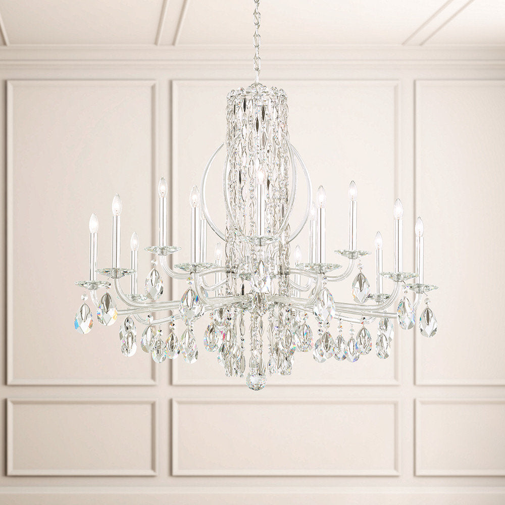 Schonbek 15 Light Crystal Chandelier, Polished Stainless SteelBy Schonbek