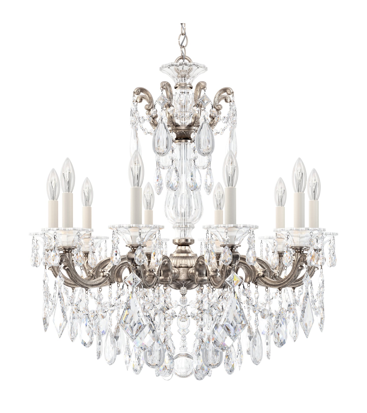 La Scala 10 Light Chandelier Antique Silver Clear Heritage CrystalBy Schonbek