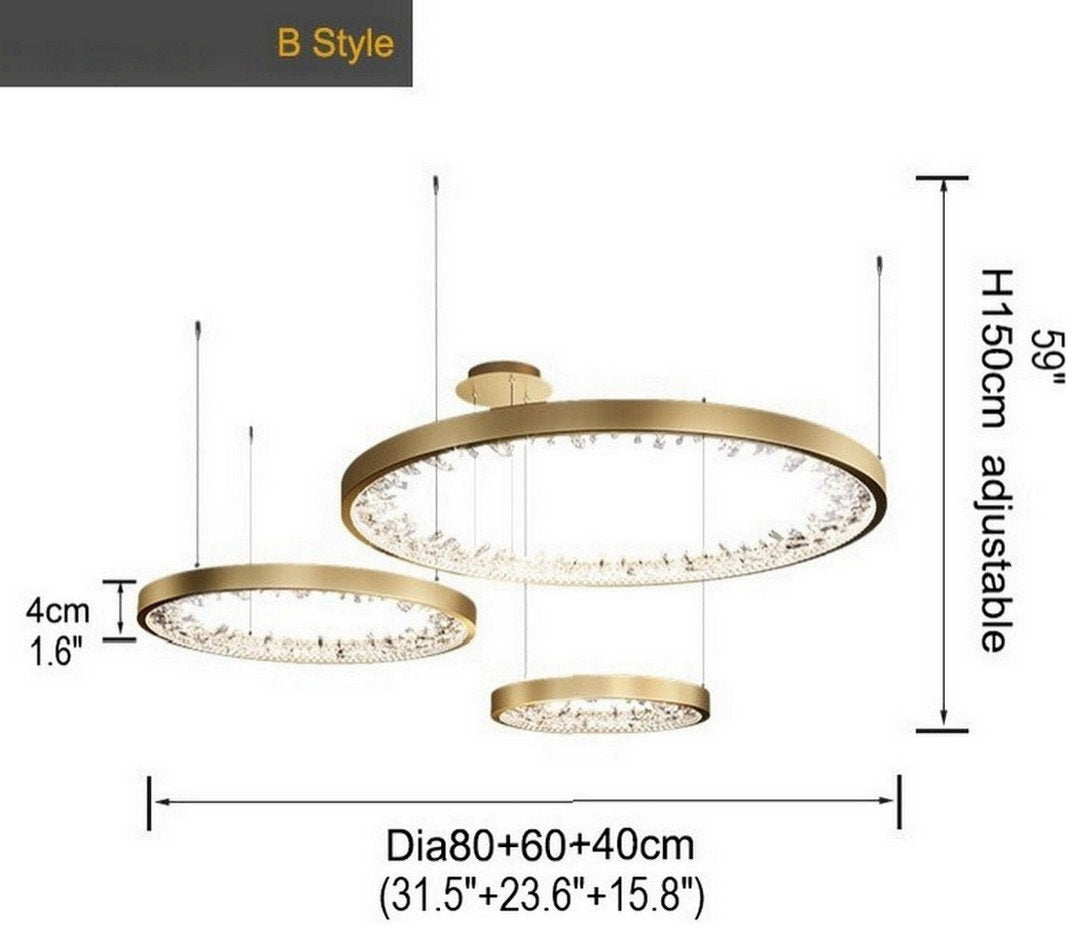 Zeddiani | Gold Rings Led Crystal Chandelier for Bedroom, 3 Rings 7 BasesBy Miron Demid LLC