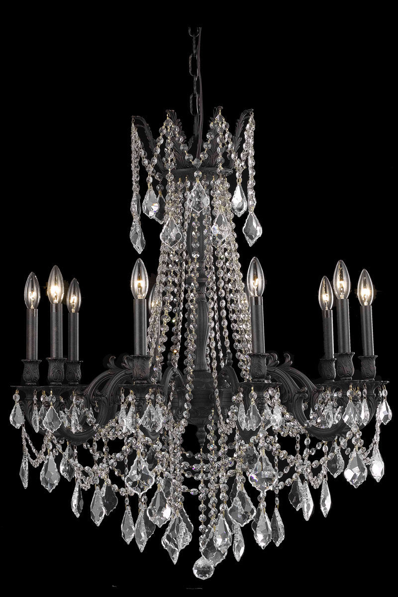 Rosalia 10 Light Chandelier in Dark Bronze with Golden Teak Royal Cut CrystalBy Elegant Furniture & Lighting