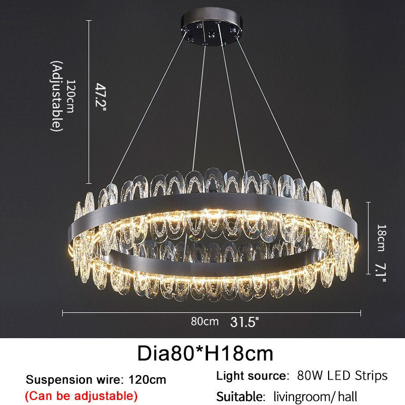 Irma | Modern Creative Round Hanging Crystal LED Chandelier for Living Room, Black, Dia31.5xh7.1", Cool Light, Non-DimmableBy Miron Demid LLC