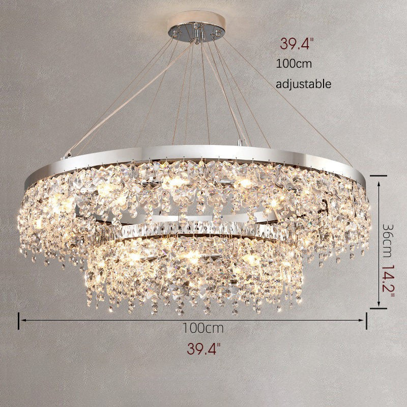 Modern Chrome Crystal LED Chandelier for Dining Room, Kitchen, Dia39.4xh14.1+39.4", 2 Rings, Cool LightBy Miron Demid LLC