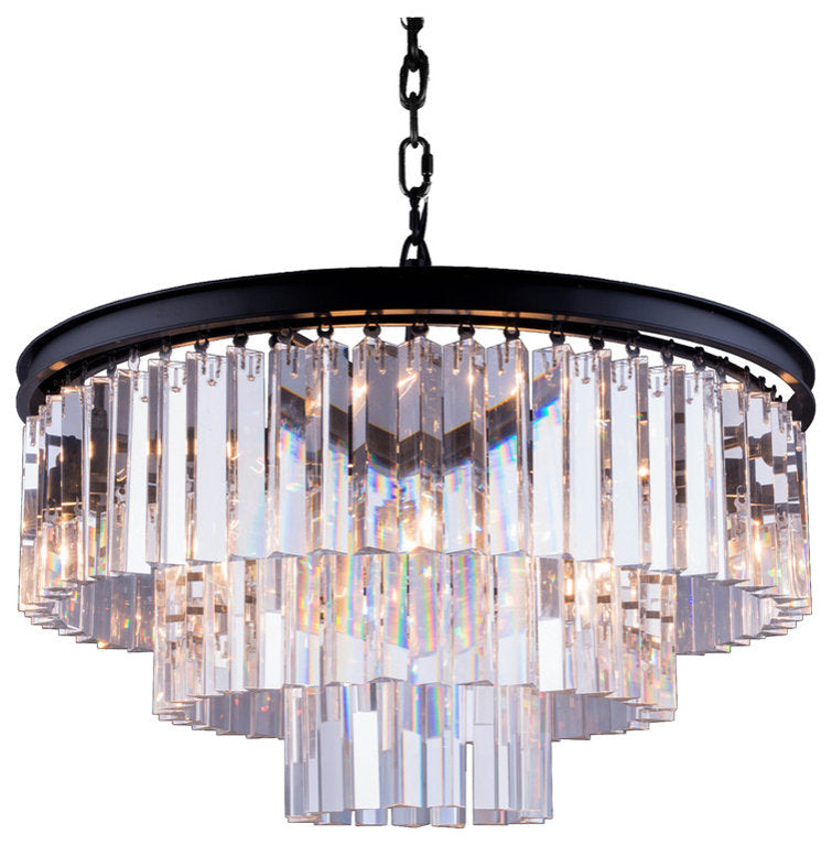 Sydney 9-Light Pendant, Matte Black With Clear Royal Cut CrystalBy Elegant Furniture & Lighting