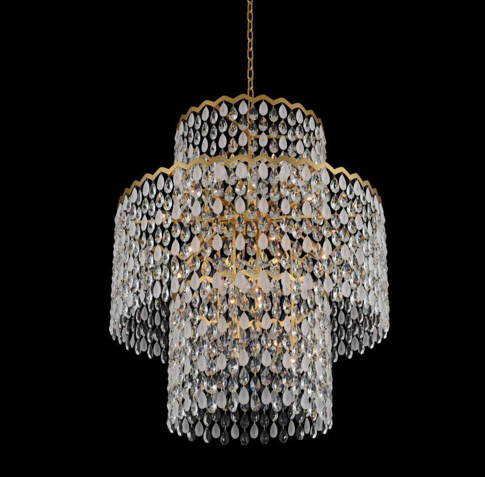 Allegri Caretta 21 Light 35" Pendant, Antique Brass With Firenze CrystalBy Allegri Crystal by Kalco Lighting