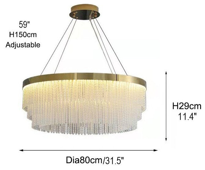 Zapponeta | Round/Oval Crystal Gold Chandelier for Bedroom, Dia31.5"By Miron Demid LLC