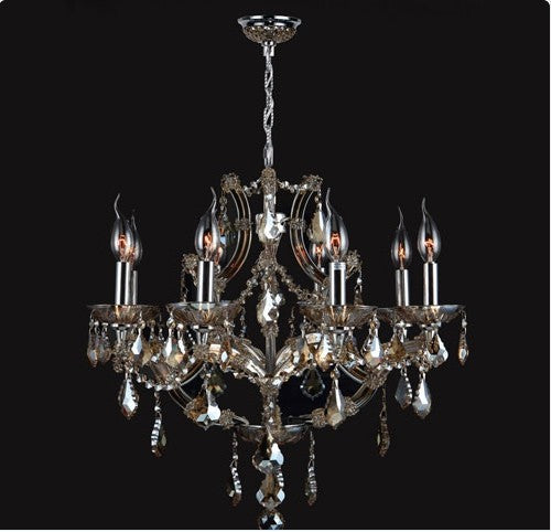 Eight-Light ChromeFinish with GoldenTeak Crystal Chandelier