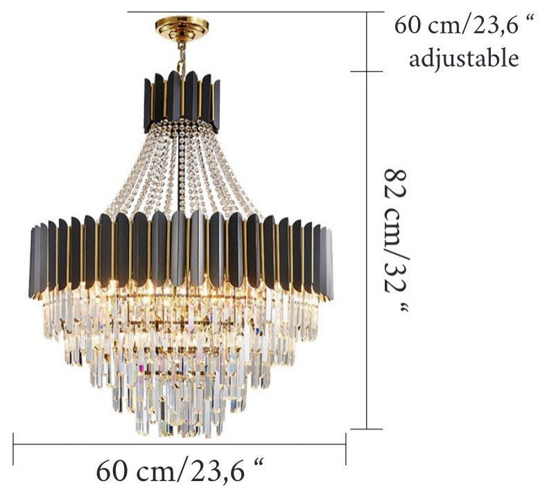 Portofino | Modern Round Gun Black Crystal Chandelier, 23.6'', Non-Dimmable, Warm LightBy Miron Demid LLC