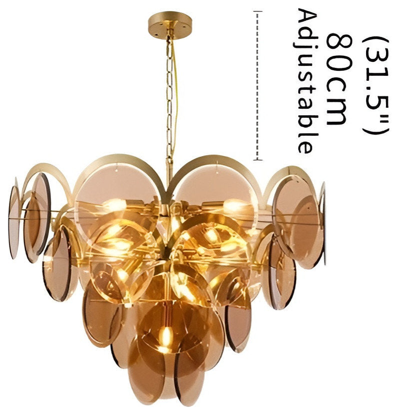 Huy | Amber/Smoke Gray Glass Chandelier for Hotel, Amber, 31.5"By Miron Demid LLC
