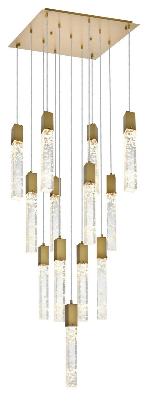 Aurora 13 Light Pendant in Satin Gold And ClearBy Elegant Furniture & Lighting