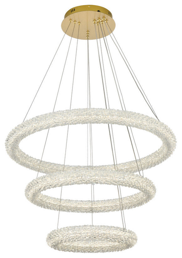 Elegant Lighting 3800G3L Bowen 32"W LED Crystal Ring Chandelier - - Satin GoldBy Elegant Furniture & Lighting