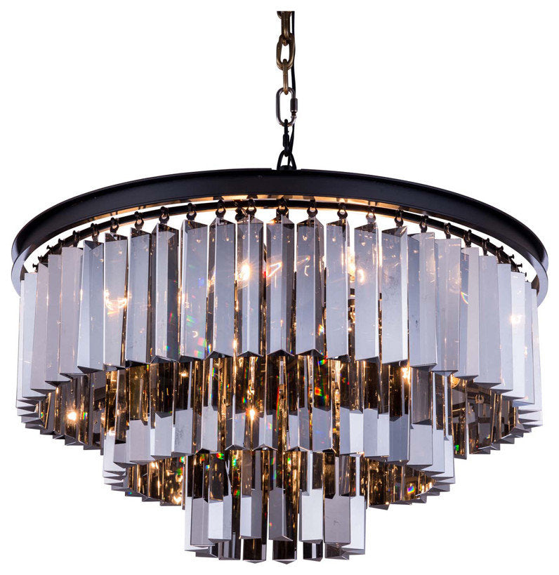 Sydney 9-Light Pendant, Matte Black With Grey Royal Cut CrystalBy Elegant Furniture & Lighting