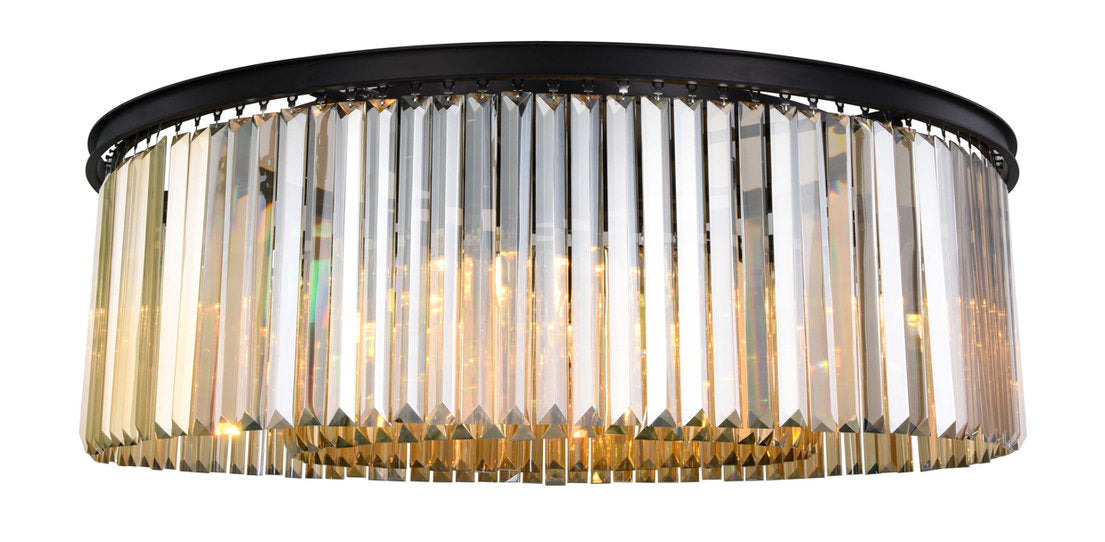 Sydney 10 Light Flush Mount in Matte Black with Golden Teak Royal Cut CrystalBy Urban Classic