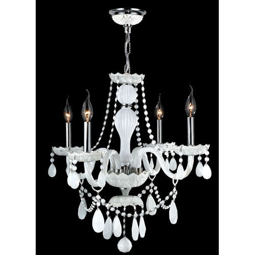 Four-Light Chrome Finish with White Crystal Chandelier