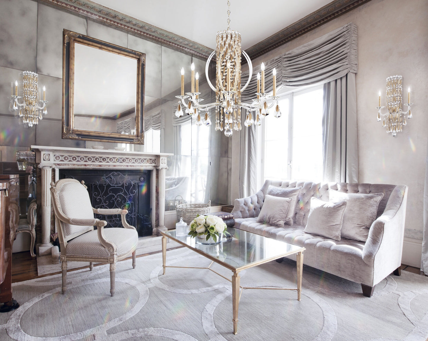 Sarella 6-Light Chandelier in Antique Silver With Crystal Heritage CrystalBy Schonbek