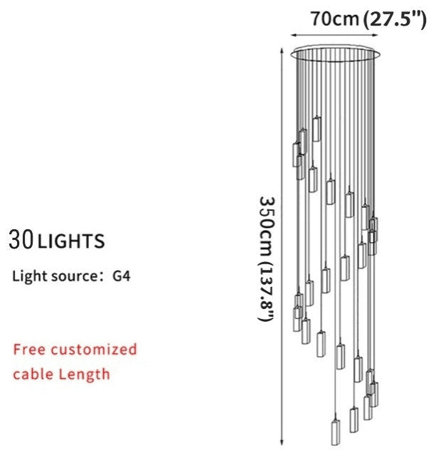Cannes | Staircase Pendant Crystal Long Light Fixture, 30 LightsBy Miron Demid LLC