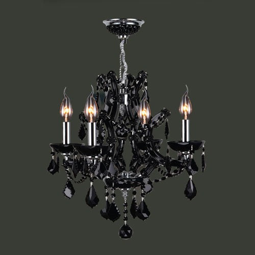 Four-Light Chrome Finish with Black Crystal Chandelier