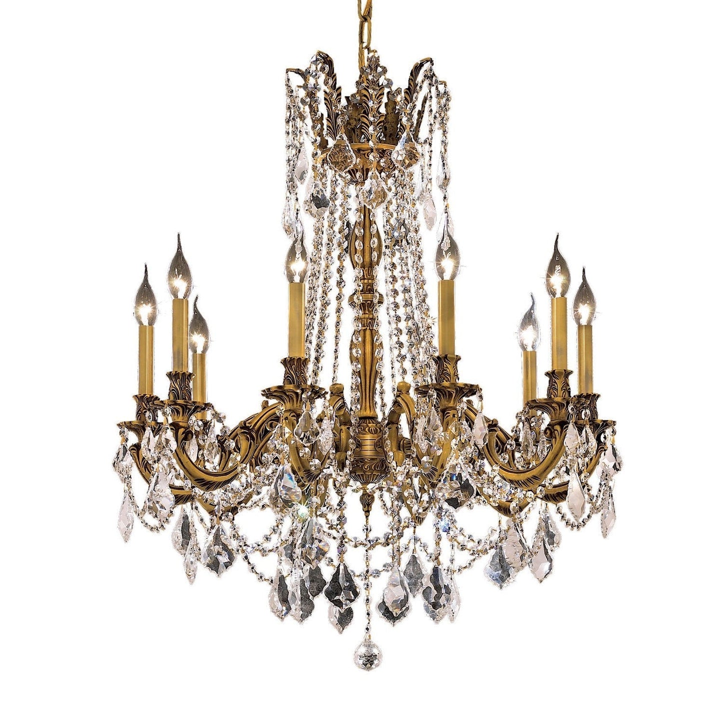 French Gold Ten-Light 28-Inch Chandelier with Royal Cut Clear Crystal
