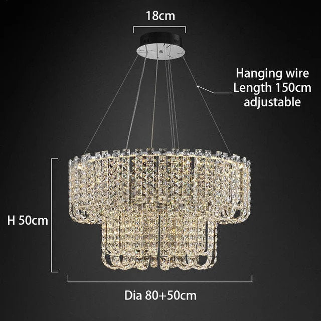 Cagnano Amiterno | Posh Large LED Crystal Pendant Chandelier, 2 Layer Large - Dia39.4+23.62", Warm LightBy Miron Demid LLC