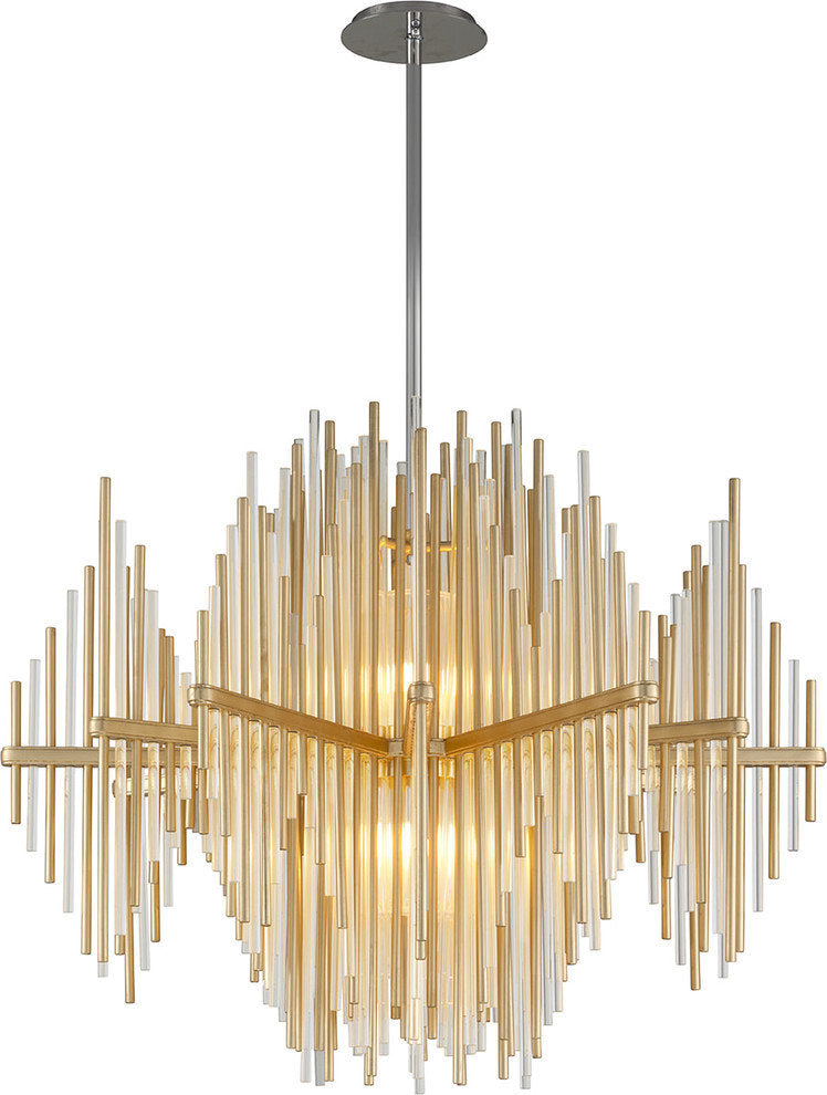 Theory 30" LED Pendant, Gold Leaf With Polished Stainless AccentsBy Corbett Lighting