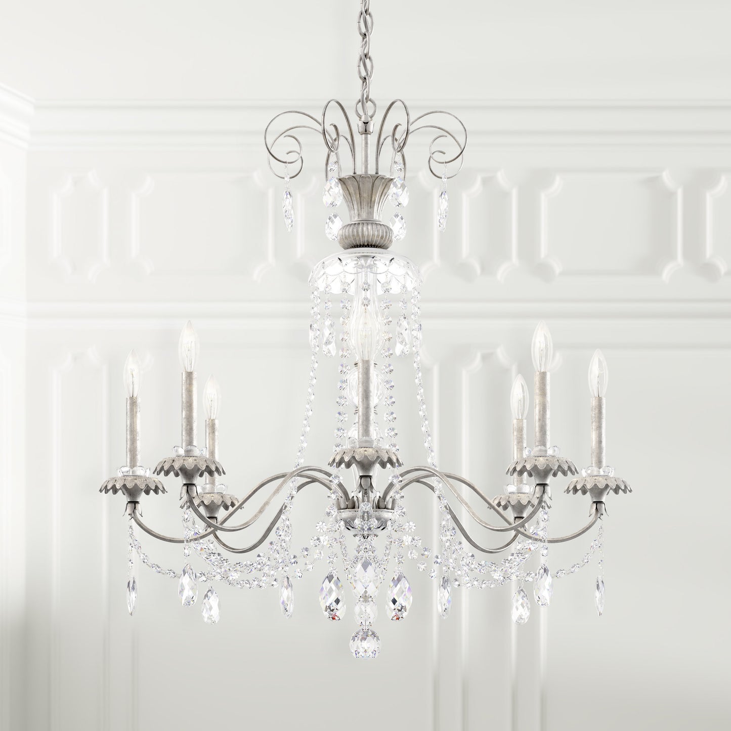 Schonbek At1008N-48H 8 Light Crystal Chandelier, Antique SilverBy Schonbek