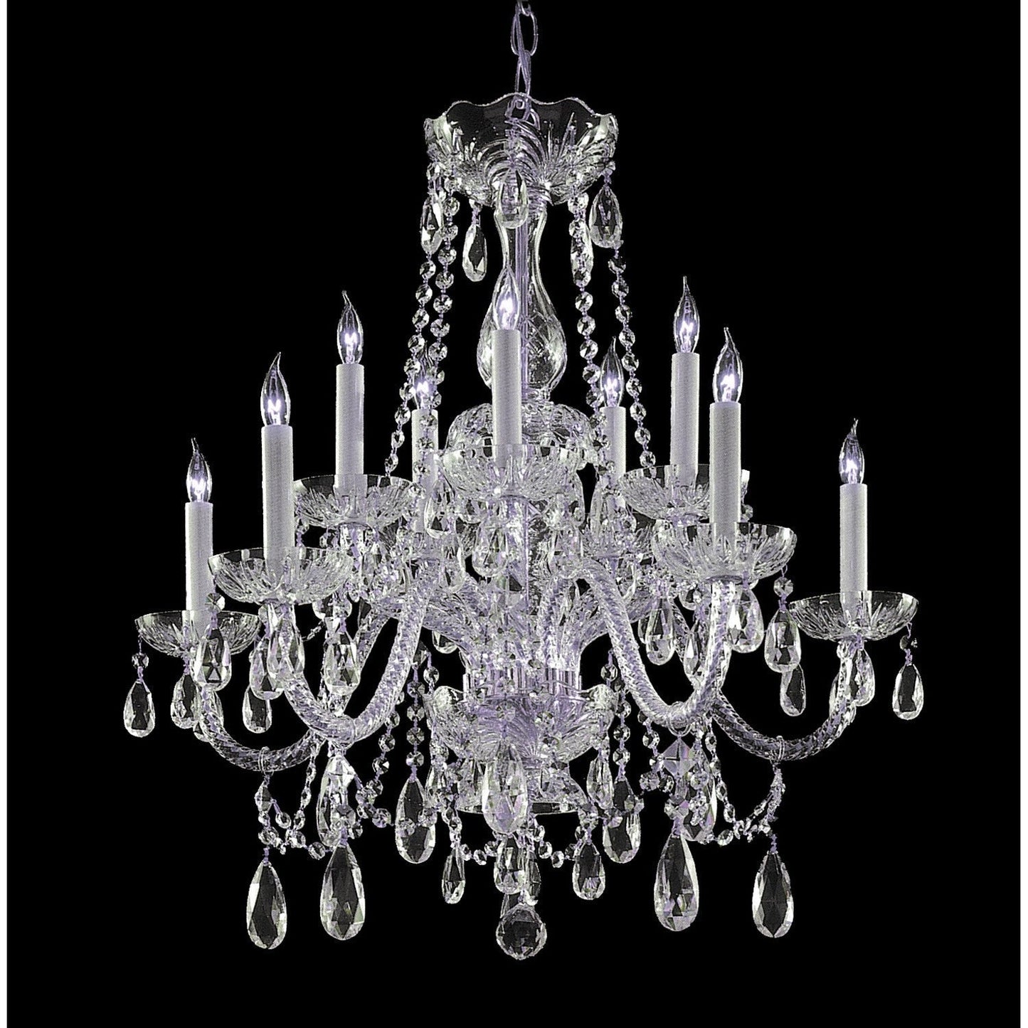 Group Traditional Polished Chrome Five-Light Swarovski Elements Crystal Chandelier