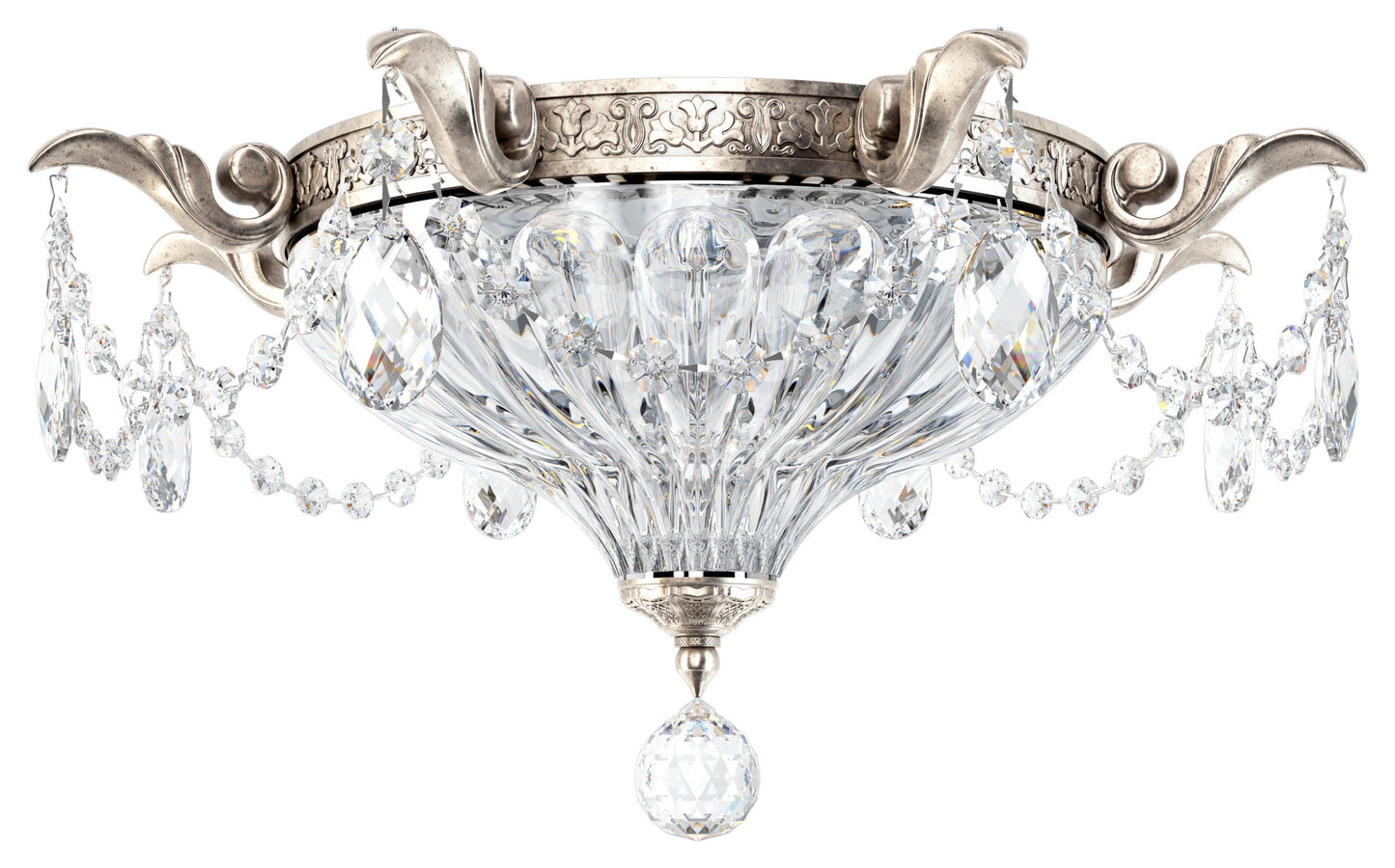 Milano 2 Light Close to Ceilg Antique Silver Clear Crystals SwarovskiBy Schonbek
