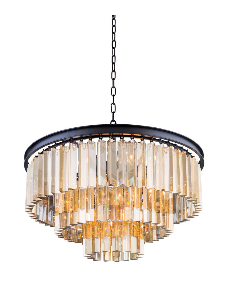 Sydney 9 Light Pendant in Matte Black with Golden Teak Royal Cut CrystalBy Urban Classic