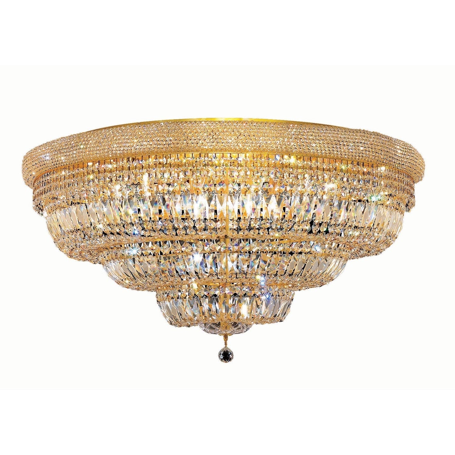 Primo Gold Thirty-Light 42-Inch Flush Mount with Royal Cut Clear Crystal and Crystal Drop