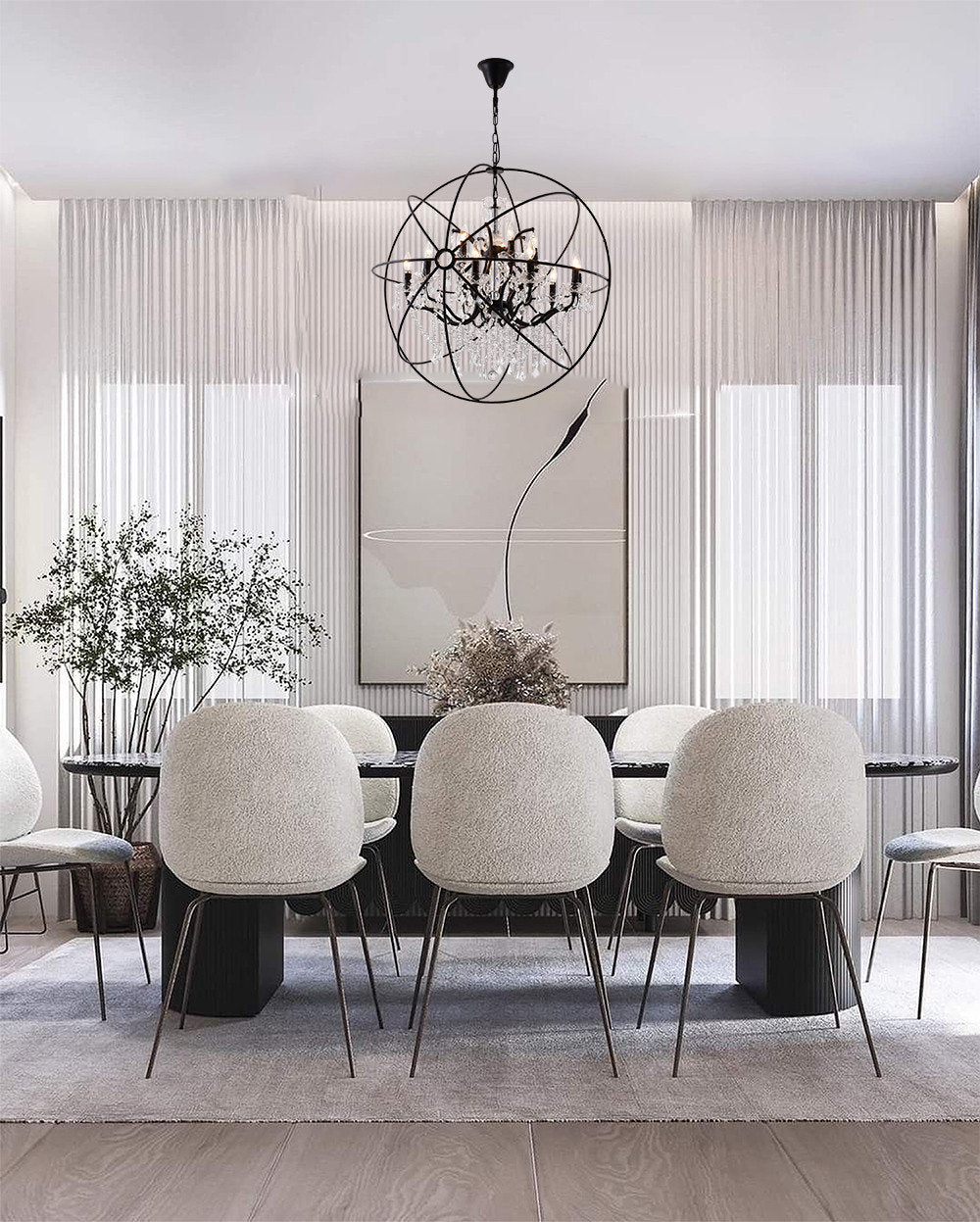 Black Cage Chandelier with Crystal Accents, Rustic BronzeBy Design Living