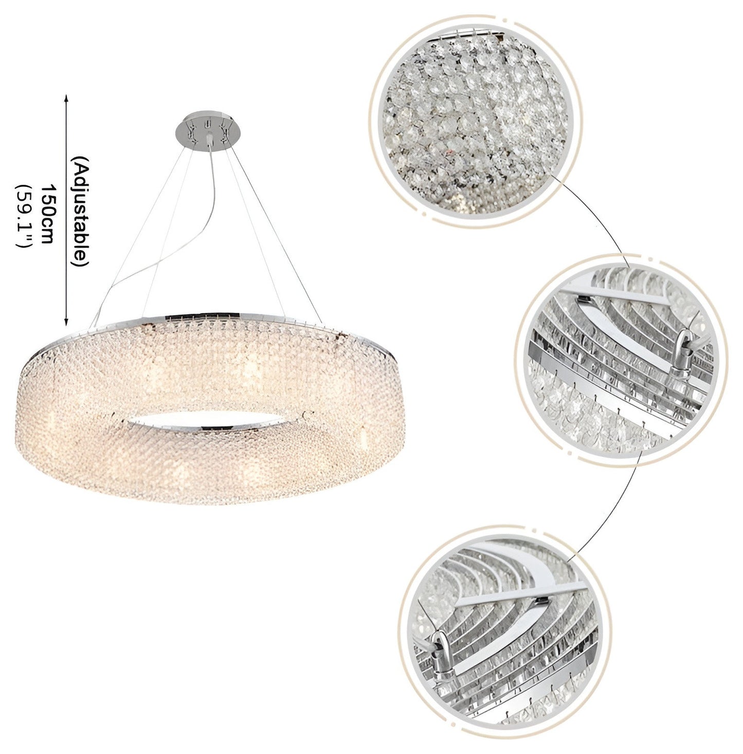 Algund | Round Gold/Chrome Simple LED Crystal Chandelier For Living Room, Dia39.4"By Miron Demid LLC