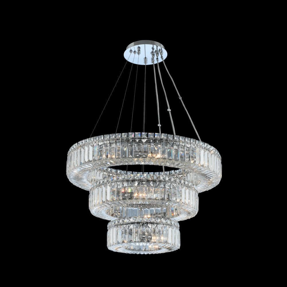 Allegri Rondelle 18 Light 26" 3 Tier Pendant, Chrome With Firenze CrystalBy Allegri Crystal by Kalco Lighting