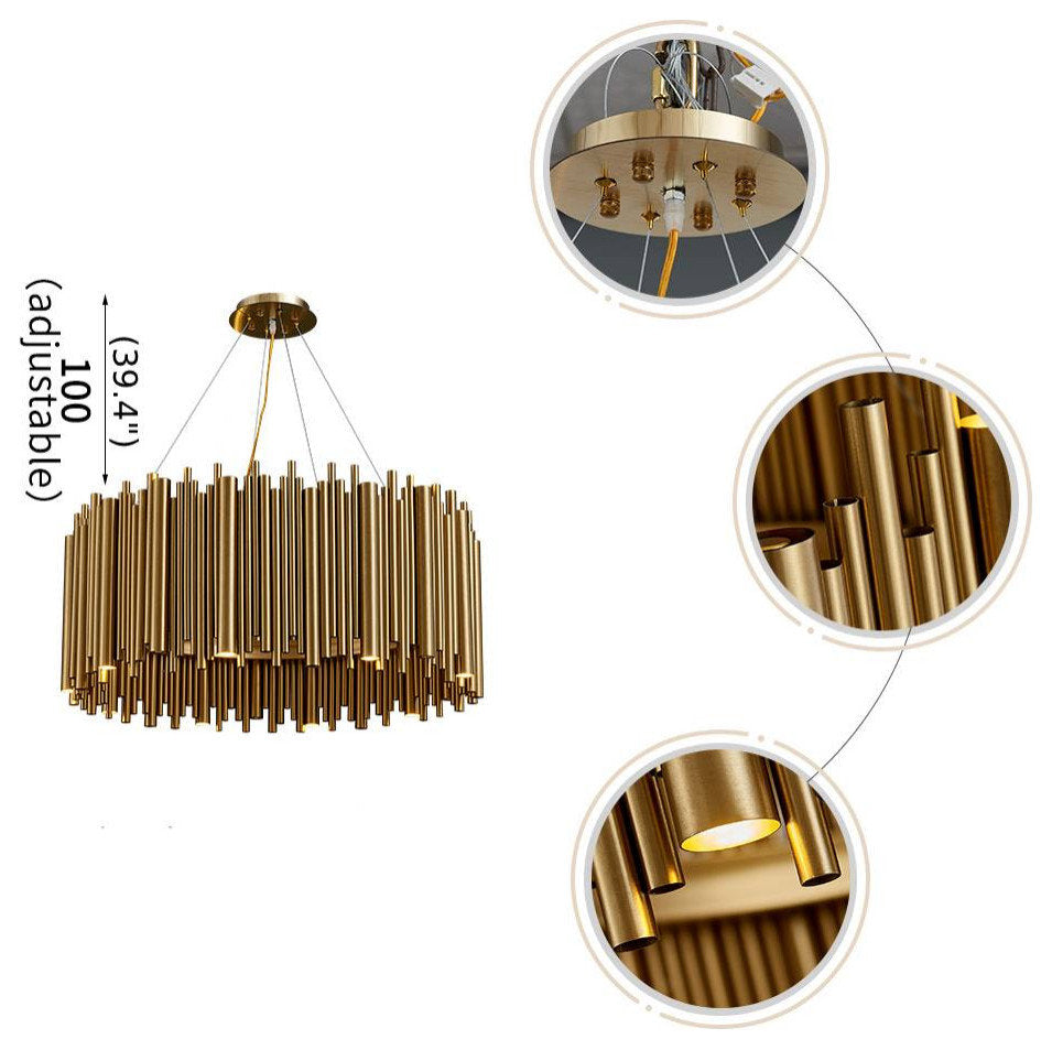 Genappe | Luxury Drum Gold Stainless Steel Chandelier, 19.7"By Miron Demid LLC