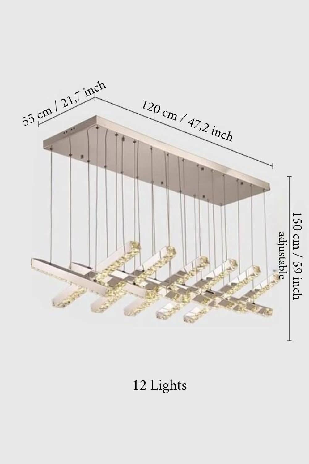 Stylish Crystal LED Chandelier, Silver, 12 Lights, Non-Dimmable, Cool LightBy Miron Demid LLC