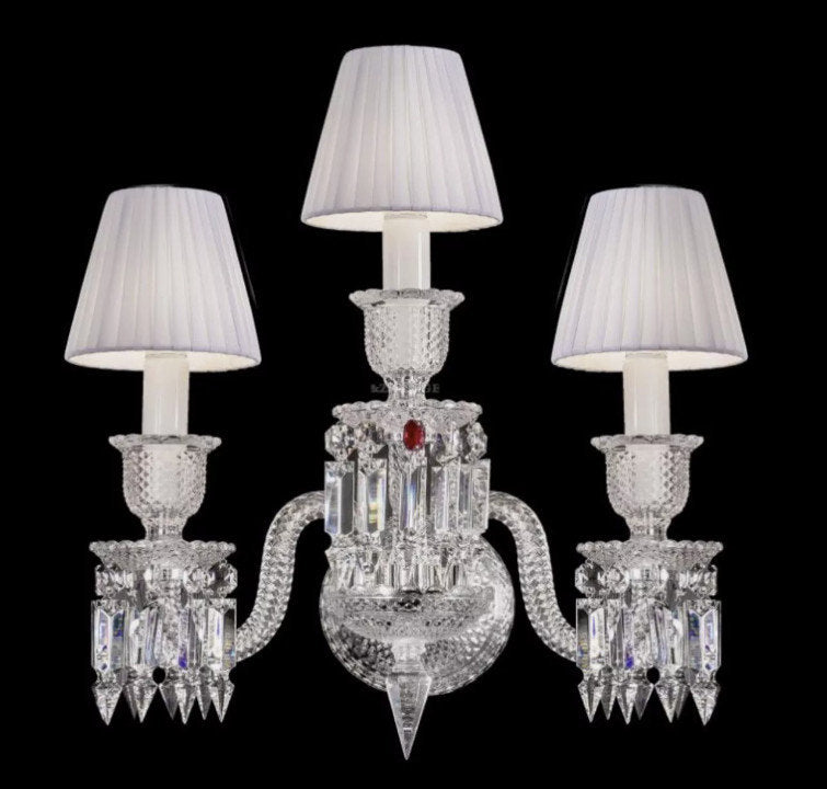 Baccarat Design Wall Sconce Clear Crystal, 3 ArmsBy Akari Lanterns