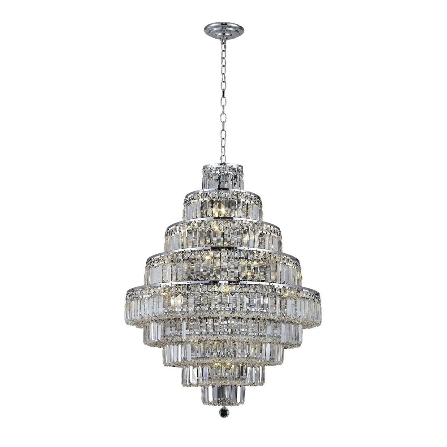 Chrome Twenty-Light 30-Inch Nine-Tier Chandelier with Royal Cut Clear Crystal