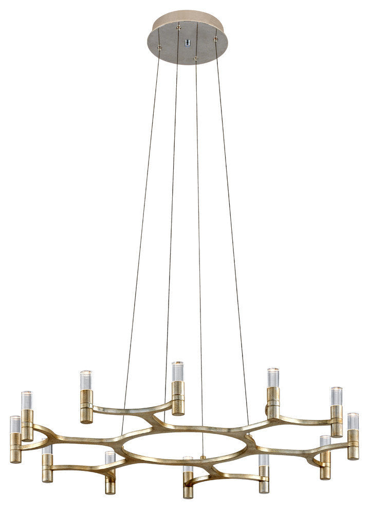 Nexus Chandelier, Silver Leaf with Stainless AccentsBy Corbett Lighting
