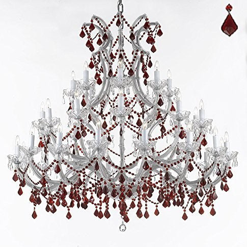 37-Light Crystal Chandelier Dressed With Red Crystals, No ShadesBy HarrisonLane510