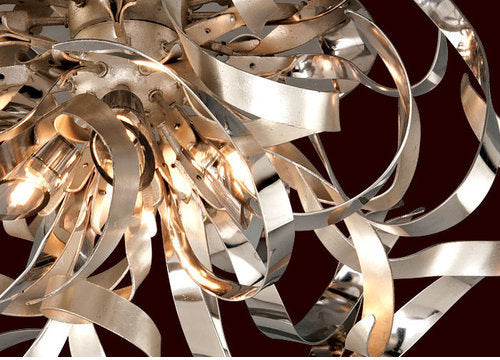 Graffitti Island Pendant, Silver Leaf and Polished Stainless FinishBy Corbett Lighting
