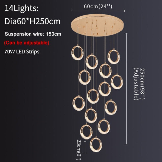 Cannero Riviera | Luxury Gold Ring Pendant Lighting, 14 LightsBy Miron Demid LLC